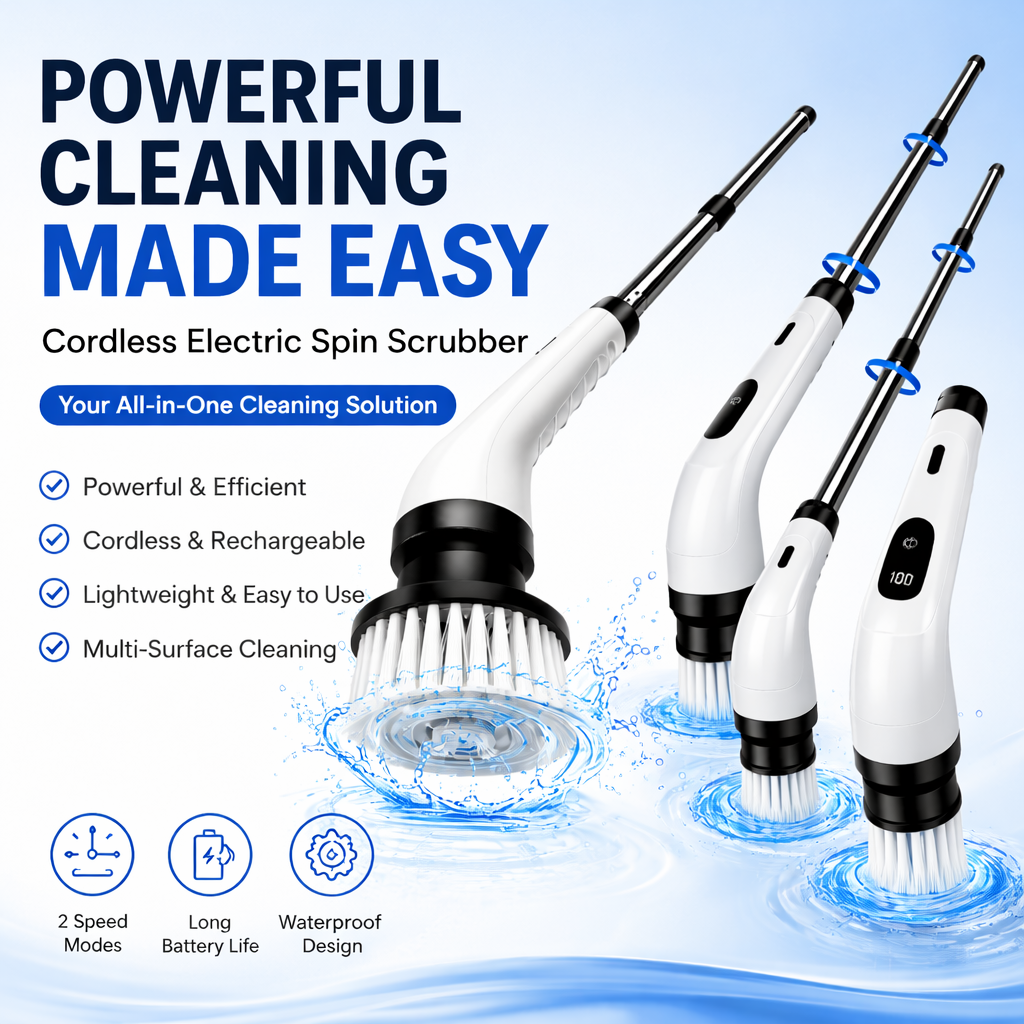 Electric Cleaning Brush (JY-6010) - 9 Heads, Cordless, Rechargeable - DESKORA