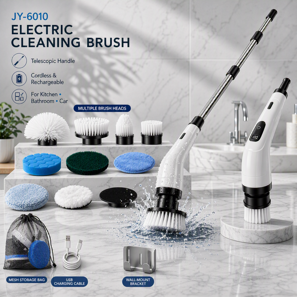 Electric Cleaning Brush (JY-6010) - 9 Heads, Cordless, Rechargeable - DESKORA