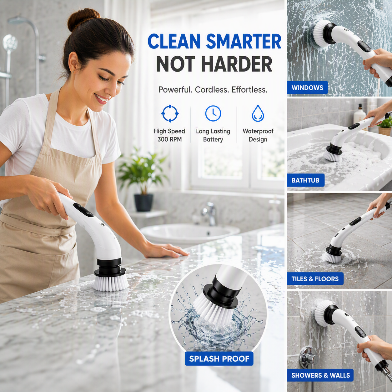 Electric Cleaning Brush (JY-6010) - 9 Heads, Cordless, Rechargeable - DESKORA
