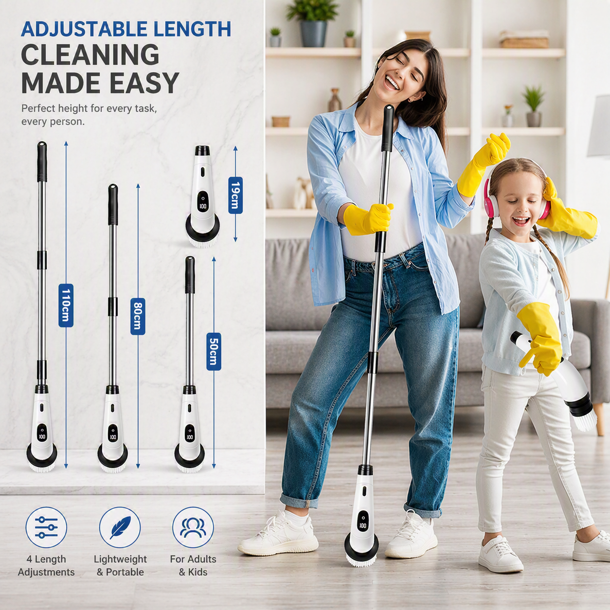 Electric Cleaning Brush (JY-6010) - 9 Heads, Cordless, Rechargeable - DESKORA